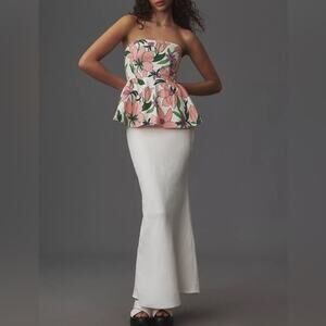 Anthropologie Banjanan Della Strapless Peplum Top Floral Pockets Size XS